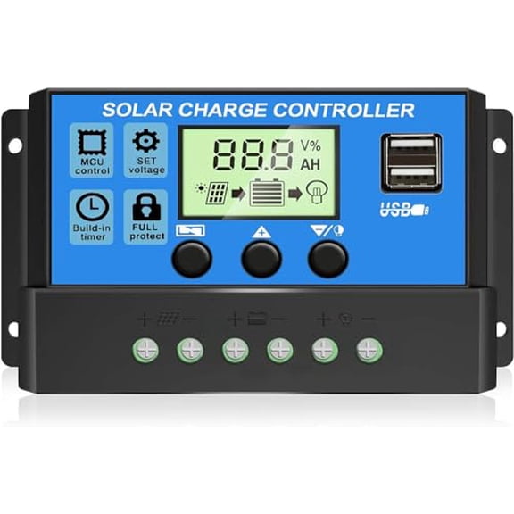 30A Solar Charge Controller,12V/ 24V Solar Panel Regulator with Adjustable LCD Display Dual USB Port Timer Setting PWM Auto Parameter