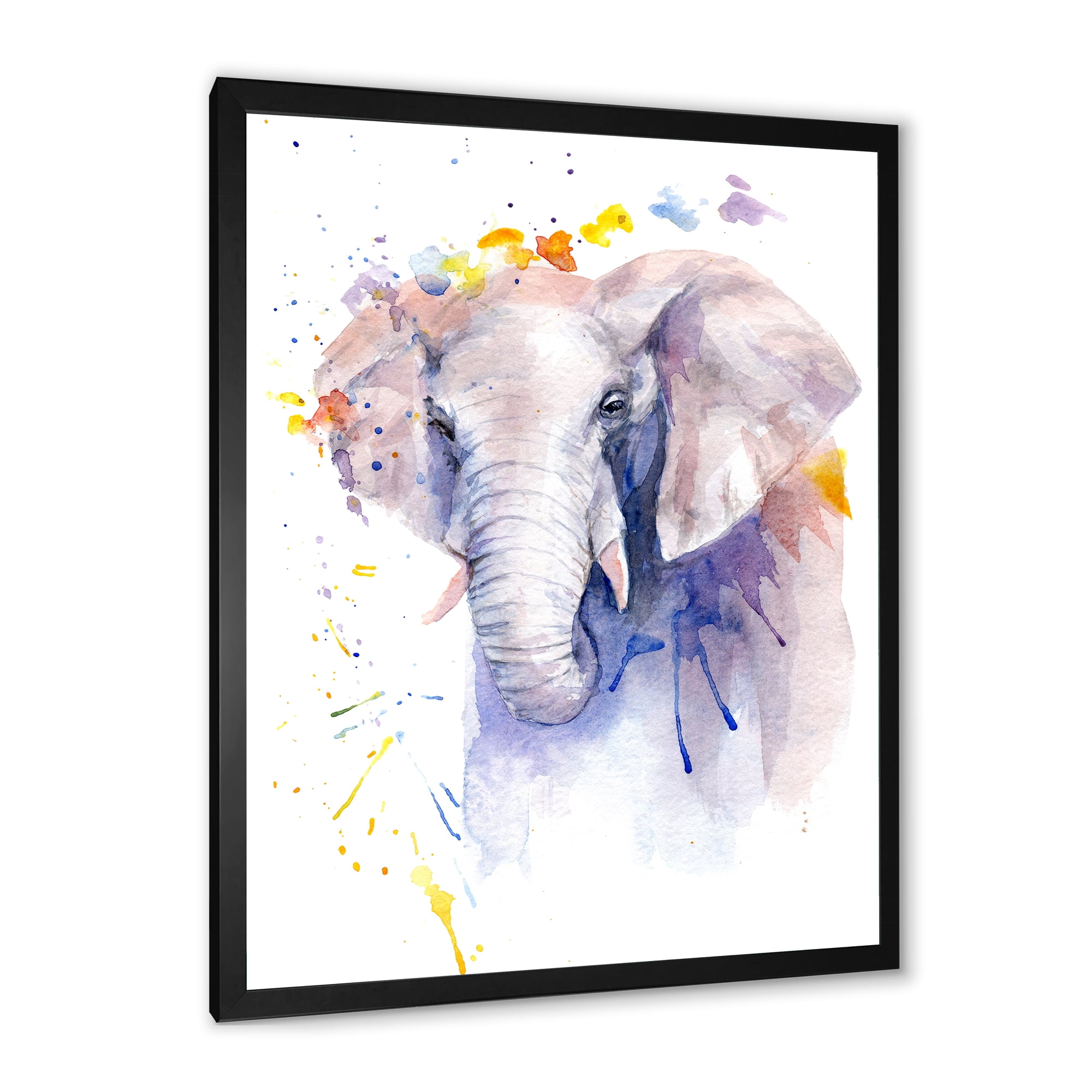 Designart 'Portrait of An Elephant Yellow and Blue Strokes' Farmhouse Framed Art Print