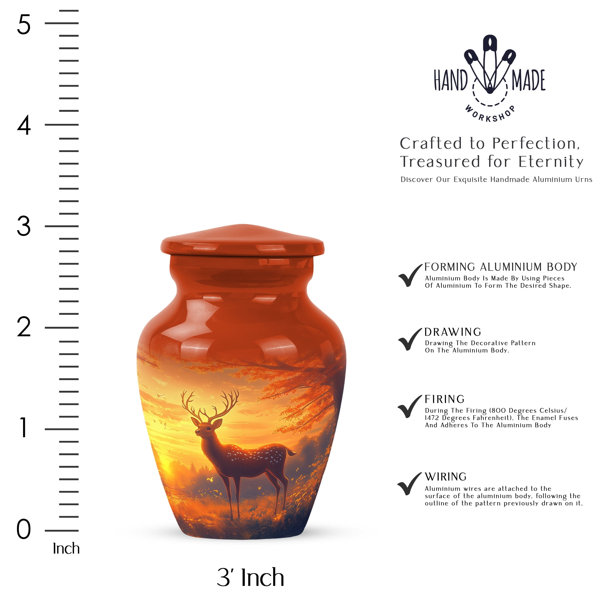 MUKTIVE Deer Memorial Tiny Urns for Adult Male - Small Cremation Urn for Ashes for Women - Decorative Keepsake Urn for Mom - Burial Urns for Human Ashes - 3 Inch