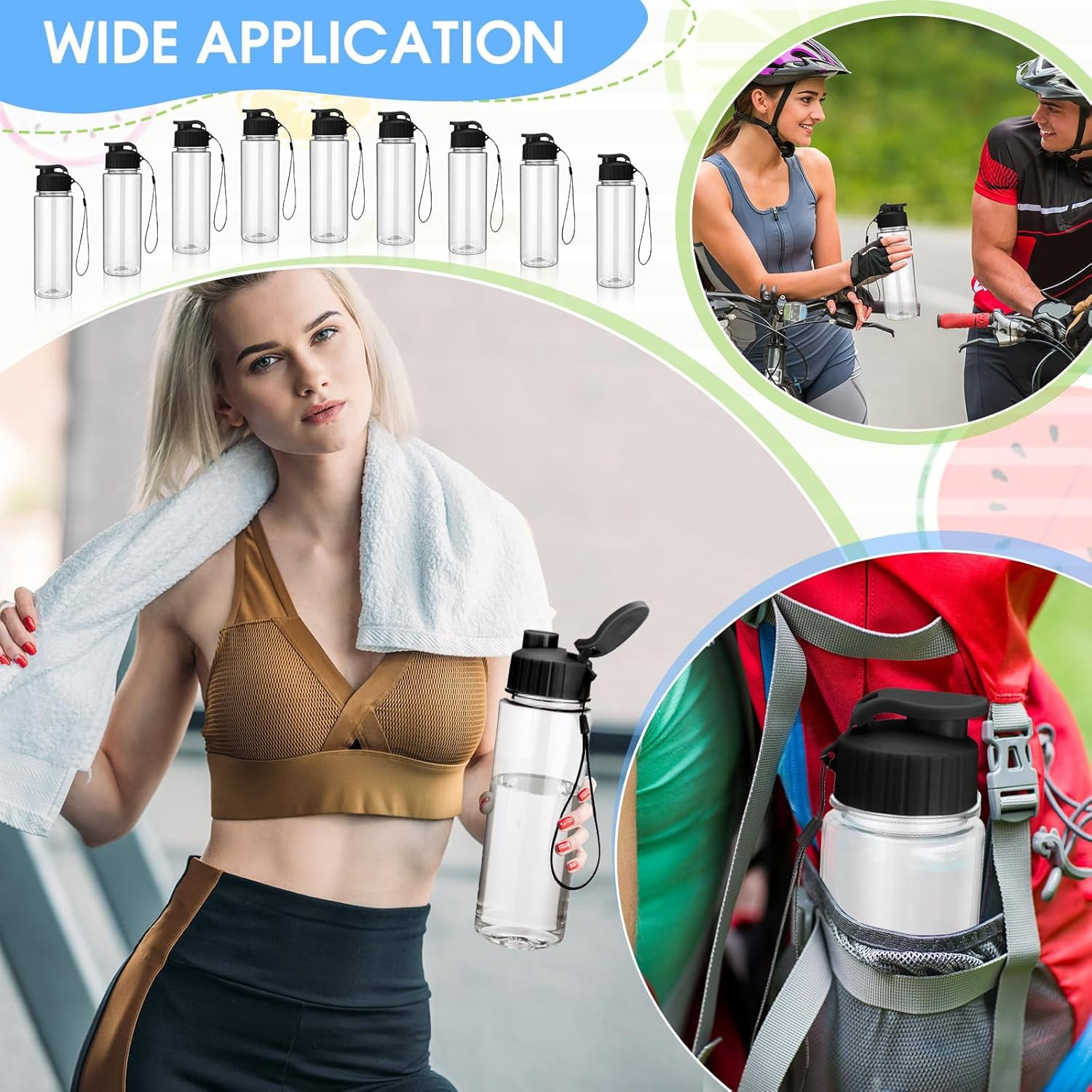 30 Pieces Water Bottle Bulk 17 oz Plastic Sports Water Bottles Bulk with Handle Strap Lightweight Leakproof Drink Flip Top for Adults Fit Gym(Classic Style,Blue,Pink,Yellow,Rose Red,Green)