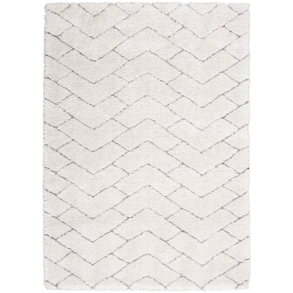 Nourison Luxurious Shag Modern Contemporary Ivory/Grey 5'3" x 7'3" Area Rug, (5' x 7')