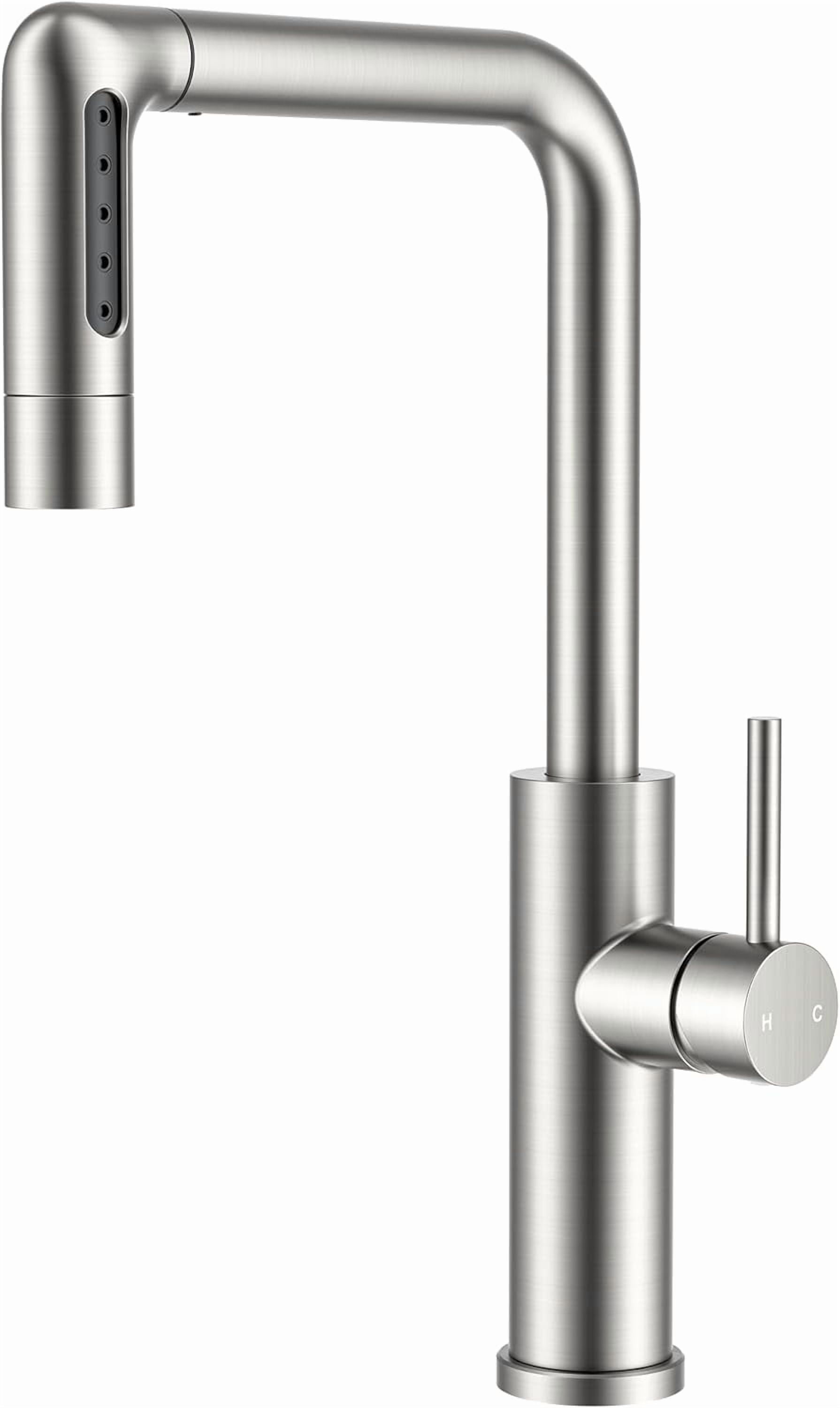 Black Waterfall Kitchen Faucet with Pull Down Sprayer, 5 Spout Modes Stainless Steel Single Handle 360° Swivel Classic Kitchen Sink Faucet with Deck Plate for 1 or 3 Hole for Bar Rv