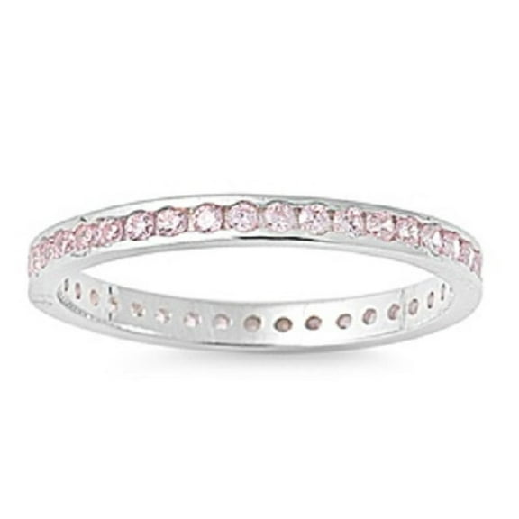 Pink Cubic Zirconia Eternity Ring Sterling Silver Size 2