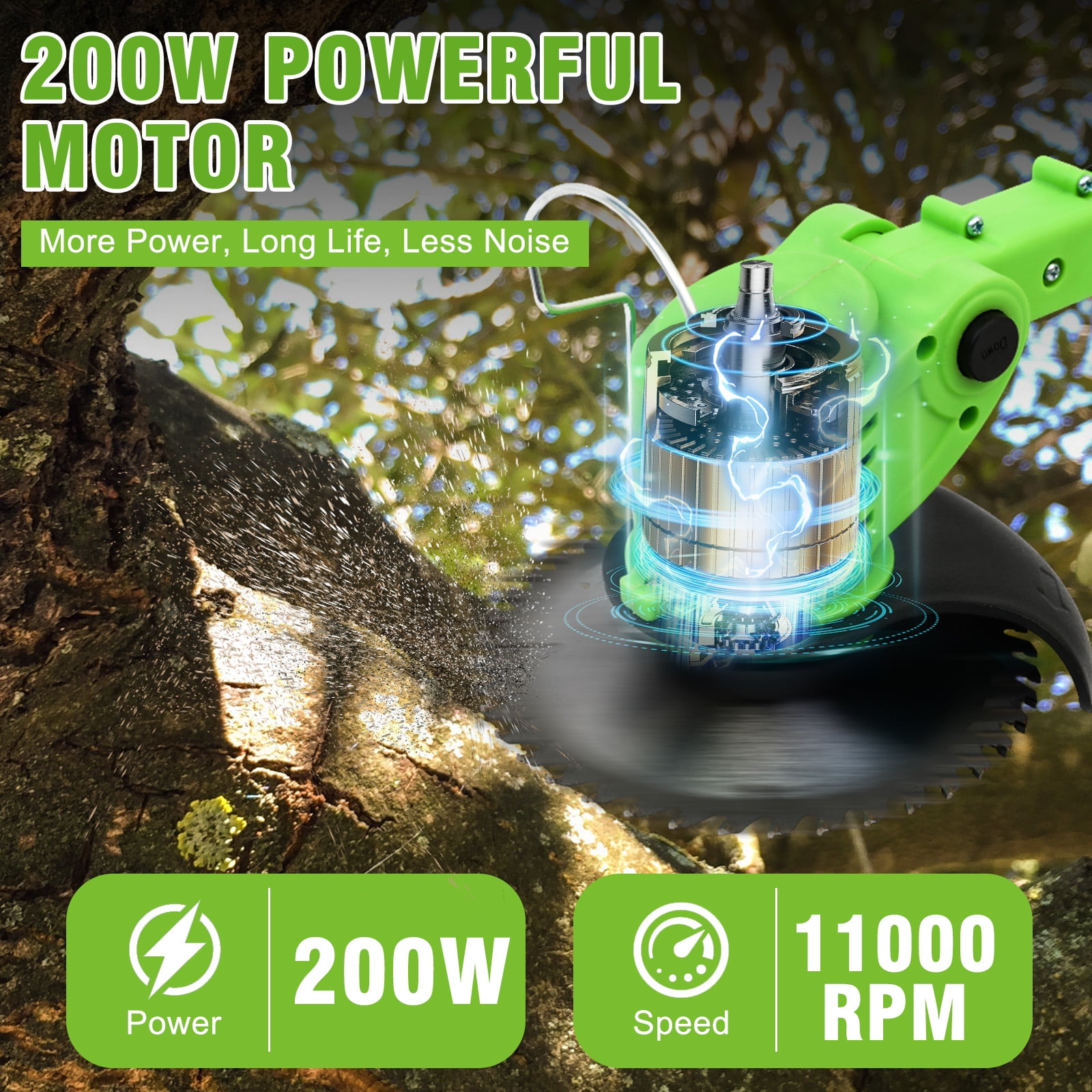 Cordless Grass String Trimmer, Electric Weed Eater with Wheels, Weed Trimmer, 2Battery+Charger, Green