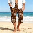 thumbnail image 3 of Mens Swim Trunks Men's Casual Resort Hawaiian Print Drawstring Cropped Capri Pants Summer Beach Swim Trunks with Elastic Waist Quick-Dry Shorts for Vacation Travel Coffee L, 3 of 9