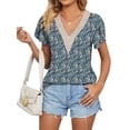 thumbnail image 3 of ZXSXSY Women's Floral Print Hollow V Neck Petal Short Sleeve Blouse, 3 of 7