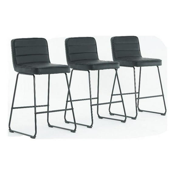 Pemberly Row Modern 26" Faux Leather Barstools in Black (Set of 3)
