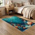 thumbnail image 2 of ODIKA 5'x7' Washable Area Rug Non-Slip, Low Pile, Stain Resistant Coral Ocean Design with Octopus Sea Life Motif Fish and Turtle Scene for Guest Room, Lounge, Apartment, 2 of 7