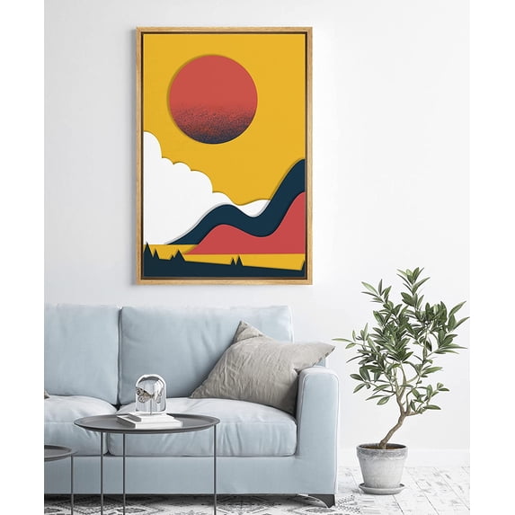 PixonSign Framed Wall Art Print Set Abstract Black and Red Mountain Range Geometric Wilderness Digital Art Modern Art Farmhouse/Country Boho Decor for Living Room, Bedroom - 16"x24" Natural