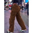 thumbnail image 5 of Women Mid Waisted Cargo Jeans Flap Pocket Straight Wide Leg Casual Baggy Boyfriend Denim Streetwear Pants, 5 of 6