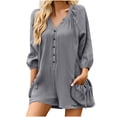 thumbnail image 2 of Summer Jumpsuits for Women Casual Cotton V Neck Short Sleeve Button-Down Loose Fit Rompers with Pockets Gray XL, 2 of 9