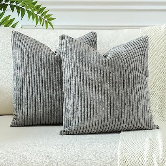 Eryueer Set of 2 Corduroy Soft Striped Cushion Covers 45x45 cm Boho Decorative Throw Pillow Covers Square Cushion Case Pillowcases for Couch Sofa Bedroom Chair Home Decor 18x18 Inch (Grey)