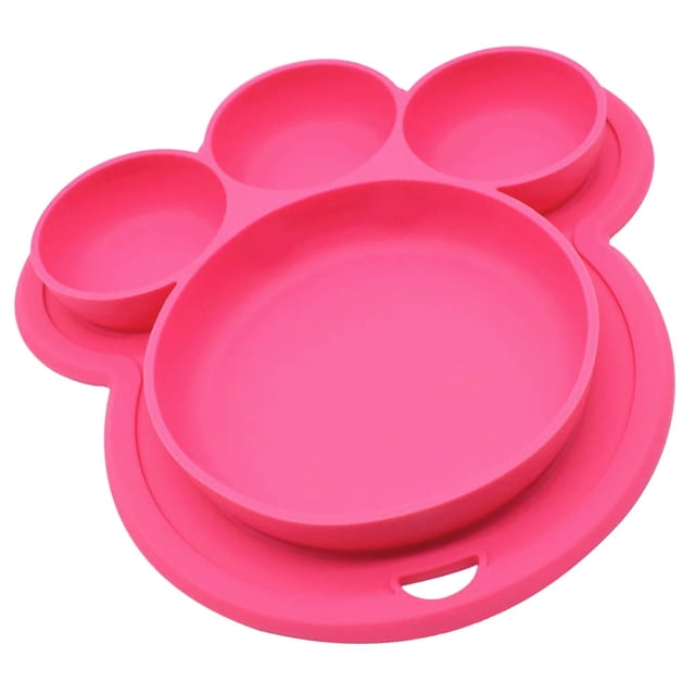 Bewildely de cena para niños, alimentación de silicona, frutas, dividido, cuenco, forma de pata, vajilla de alimentación, juguete para Mostrada Rosa roja Bewildely HA003350-04