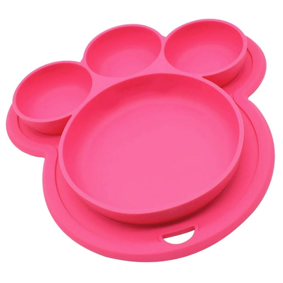 Bewildely de cena para niños, alimentación de silicona, frutas, dividido, cuenco, forma de pata, vajilla de alimentación, juguete para Mostrada Rosa roja Bewildely HA003350-04