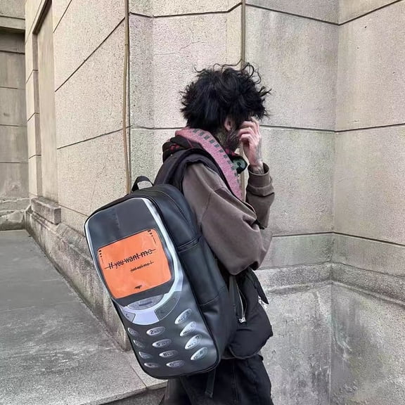 Creative Large Capacity Funny Phone Print Couple Backpack, Novel Stylish Leather Backpack with Slogan "If You Want Me, Just Call Me" for Adults