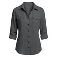 thumbnail image 4 of Button Down Dress Shirts Women Long Sleeve Work Tops Non-Iron Easy Care Soft Breathable Material Moisture Wicking Lightweight Stretchable for Daily Business Casual Office Gray XL, 4 of 7