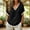 Black, variant on Women's 2026 Summer Fringe Trim V Neck Dolman Short Sleeve Blouse, Textured Curved Hem Loose Casual Top for Daily & Weekend Trip