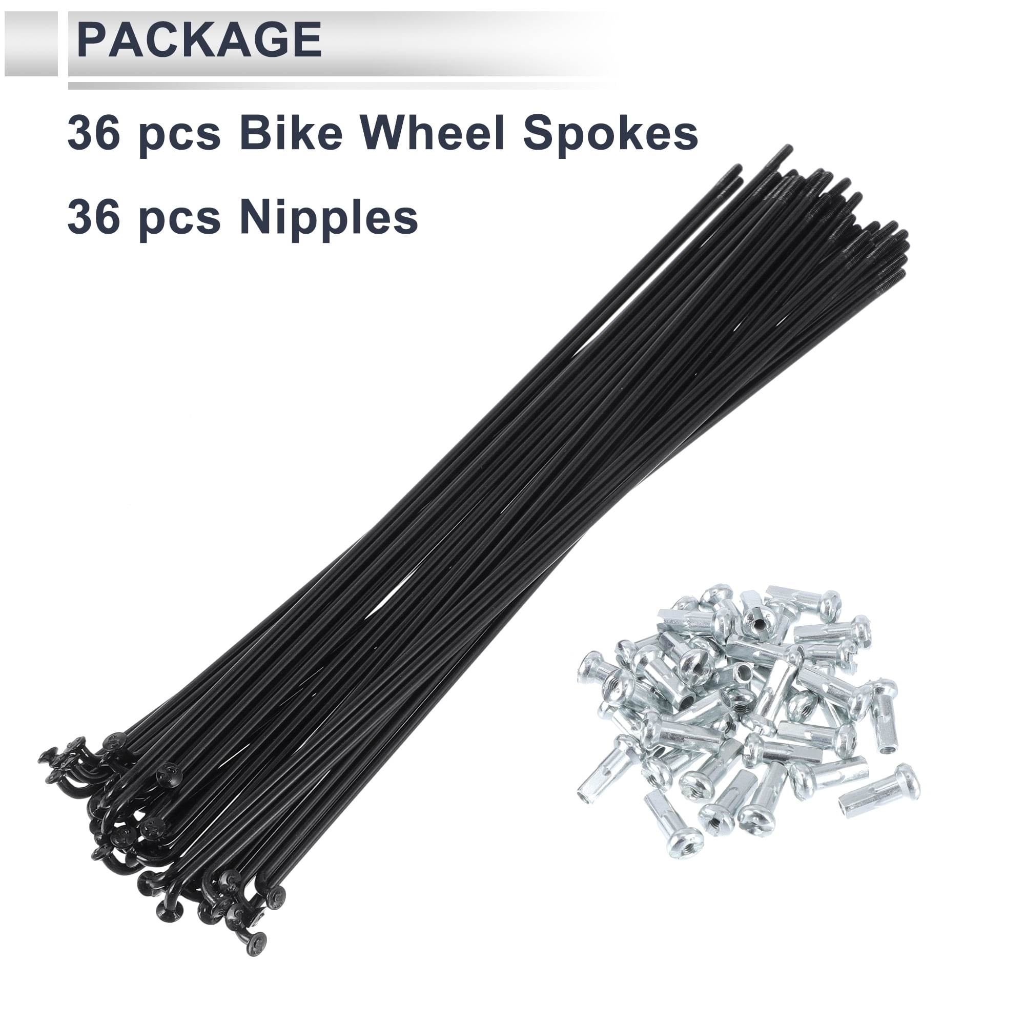 Unique Bargains 36Pcs Durable 13G Bike Wheel Spokes with Nipples 45 Steel Black 8.46"