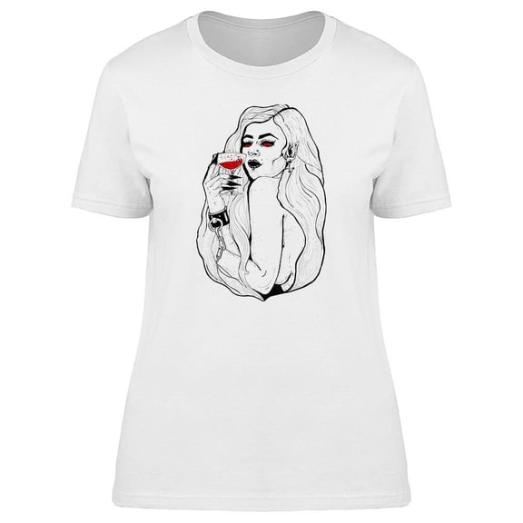 Glass Of Wine Gothic Girl  T-Shirt Women -Image by Shutterstock, Female 3X-Large