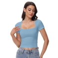 thumbnail image 2 of Women's Square Neck Tops Short Sleeve Crop Tops Workout Summer Clothes Casual Slim Fit T-Shirts, 2 of 6
