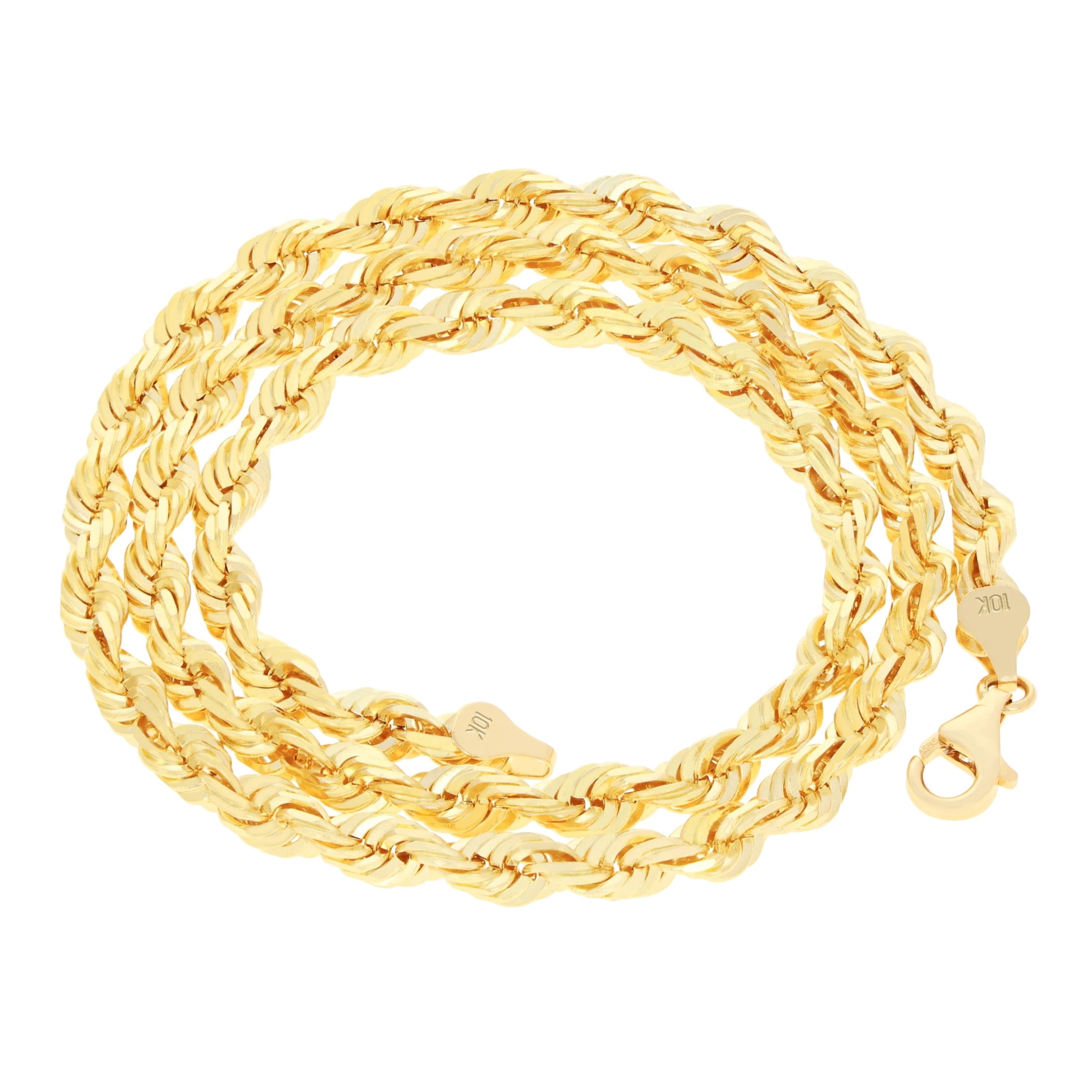 Nuragold 10k Real Yellow Gold 6mm Rope Chain Diamond Cut Necklace (16"-30") Italian Jewelry for Men & Women