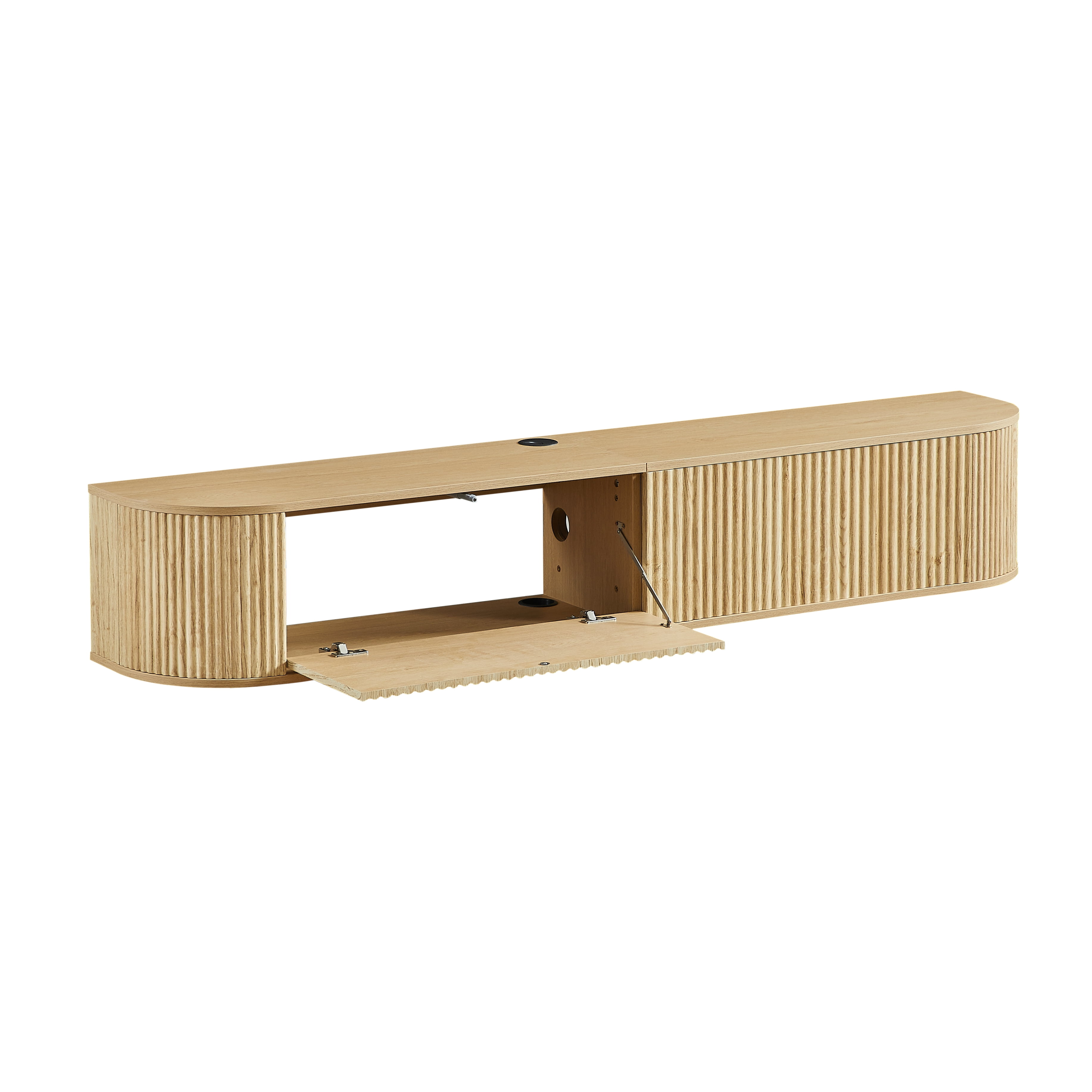 Wall Mounted Floating TV Cabinet 71-Inch with Fluted Doors and Cable Management, Media Console and Entertainment Center for Living Room Bedroom, Natural