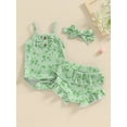thumbnail image 3 of Musuos Baby Girls 3Pcs Summer Outfit 3M 6M 12M 18M Sleeveless Button Front Romper + Shorts + Headband Set Newborn Clothes, 3 of 9