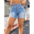 thumbnail image 2 of Women's High Waisted Ripped Denim Shorts Light Wash Blue Distressed Jean Shorts, 2 of 7