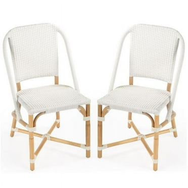 Home Square Rattan Dining Chair in Glossy White Finish - Set of 2