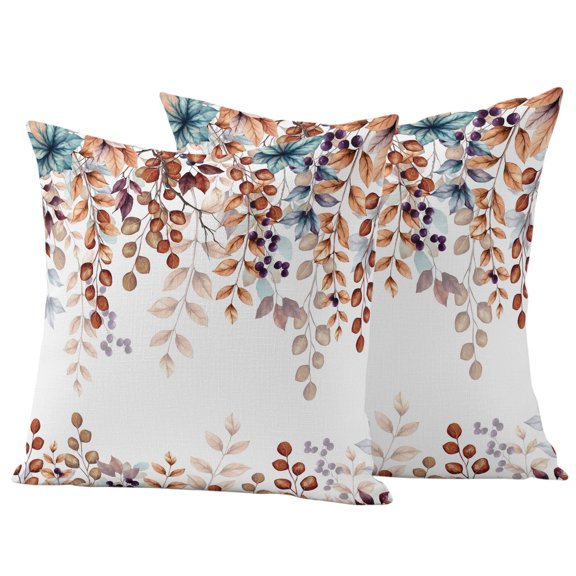 Outdoor Pillow Covers 24x24 Set of 2, Brown Eucalyptus Fall Waterproof Patio Throw Pillow Covers for Couch Sofa Chair, Botanical Weeping Leaves Pastoral Decorative Pillowcases for Throw Pillows