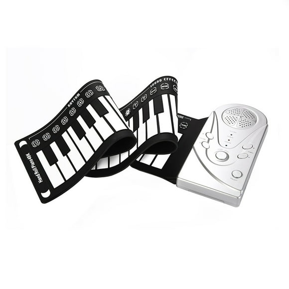 Teclado electrónico portátil de 49 teclas, piano enrollable manual para niños y principiantes (plateado)