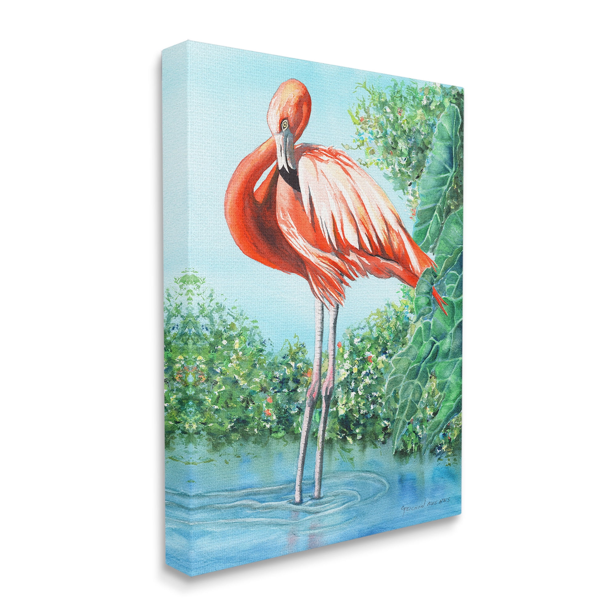Stupell Industries Flamingo & Lush Nature Animals & Insects Painting Gallery Wrapped Canvas Art Print Wall Art, 36 x 48