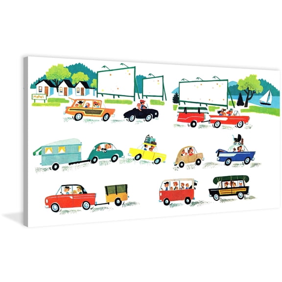 MARMONT HILL 'Cars' by Curtis Painting Print on Canvas - Multi-Color 36 x 18