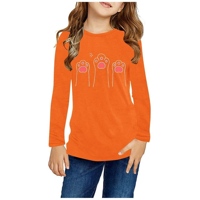 Chemises pour Filles, Chemises à Manches Longues Imprimées Mignonnes Col Rond Hauts Blouses Décontractées Habillées Vêtements