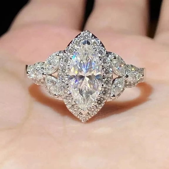 2 Ct Marquise Cut Lab Created Diamond Engagement Ring 14K White Gold Plated Silver