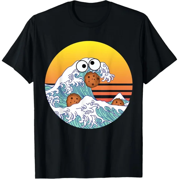 Retro Great Wave Cookie Monster Parody Dessert Art Humor Unisex T-Shirt, up to size 5XL