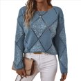 thumbnail image 1 of Suéteres de Punto de Larga con Cuello Redondo y Aberturas para Mujer, de Crochet, Holgados e Informales, con Lentejuelas. Azul M, 1 of 9