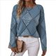 thumbnail image 1 of Suéteres de Punto de Larga con Cuello Redondo y Aberturas para Mujer, de Crochet, Holgados e Informales, con Lentejuelas. Azul XL, 1 of 9