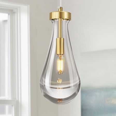 Deyidn Modern Glass Pendant Lights Kitchen Island Gold Pendant Light Fixture with 8.27 in Clear Glass Globe Chandelier for Bedroom Dining Room Island Pendant Lighting