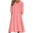 thumbnail image 2 of Aboser Womens Fleece Hooded Nightgowns with Pockets Fuzzy Plush Long Night Dress Winter Long Sleeve Sleepwear Drawstring V Neck Sleepshirts Warm Cozy Hoodie Pajama Dresses, 2 of 5