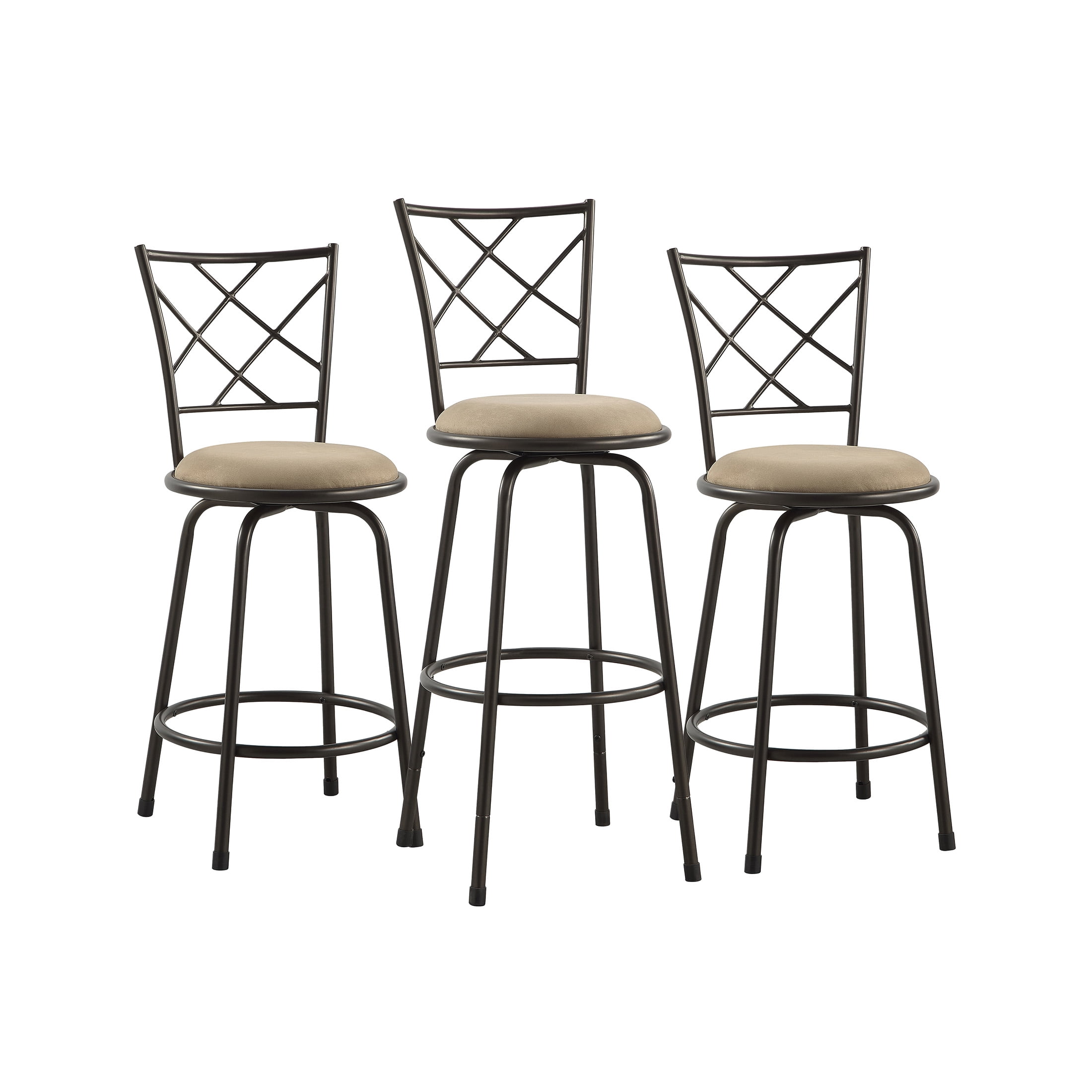 OakvillePark Alto Round Seat Cross Open Back Convertible Swivel Counter/Pub Height Chair, Dark Brown (Set of 3)