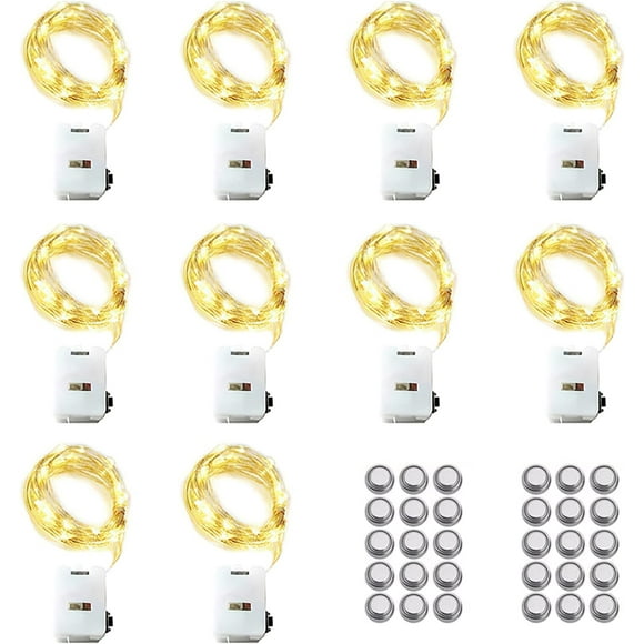 10 grupos de luces LED de hadas 3M / 30 luces LED de batería 3 luces de cobre en modo de iluminación parpadeante para decoraciones de botellas de vino de regalo para bodas festivas,fiestas de Navidad