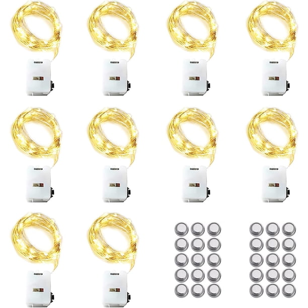 10 grupos de luces LED de hadas 3M / 30 luces LED de batería 3 luces de cobre en modo de iluminación parpadeante para decoraciones de botellas de vino de regalo para bodas festivas,fiestas de Navidad