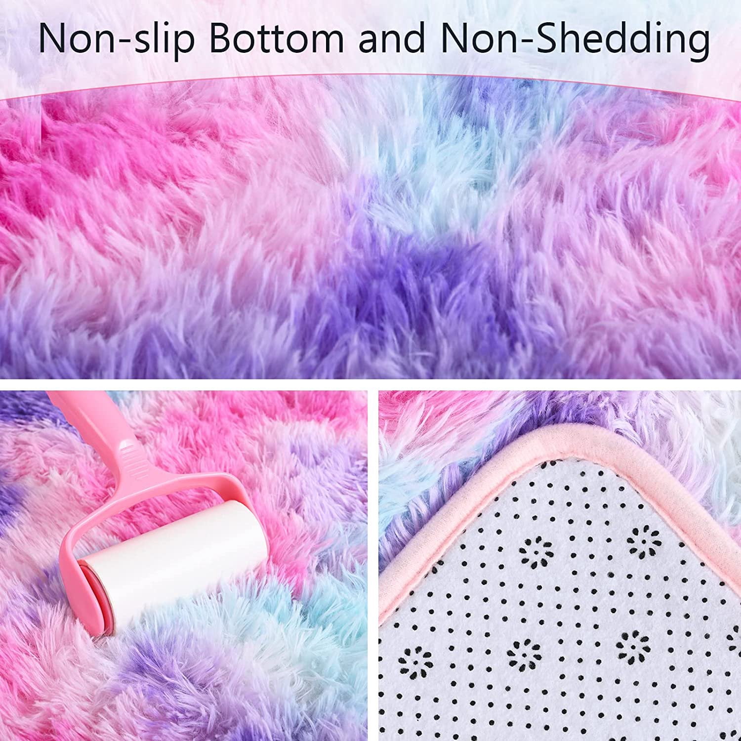 Homore Cute Fluffy Rainbow Area Rugs for Girls Room, Soft Shaggy Colorful Rugs Plush Floor Carpets Princess Rug for Bedroom,5'x8',Hot Pink