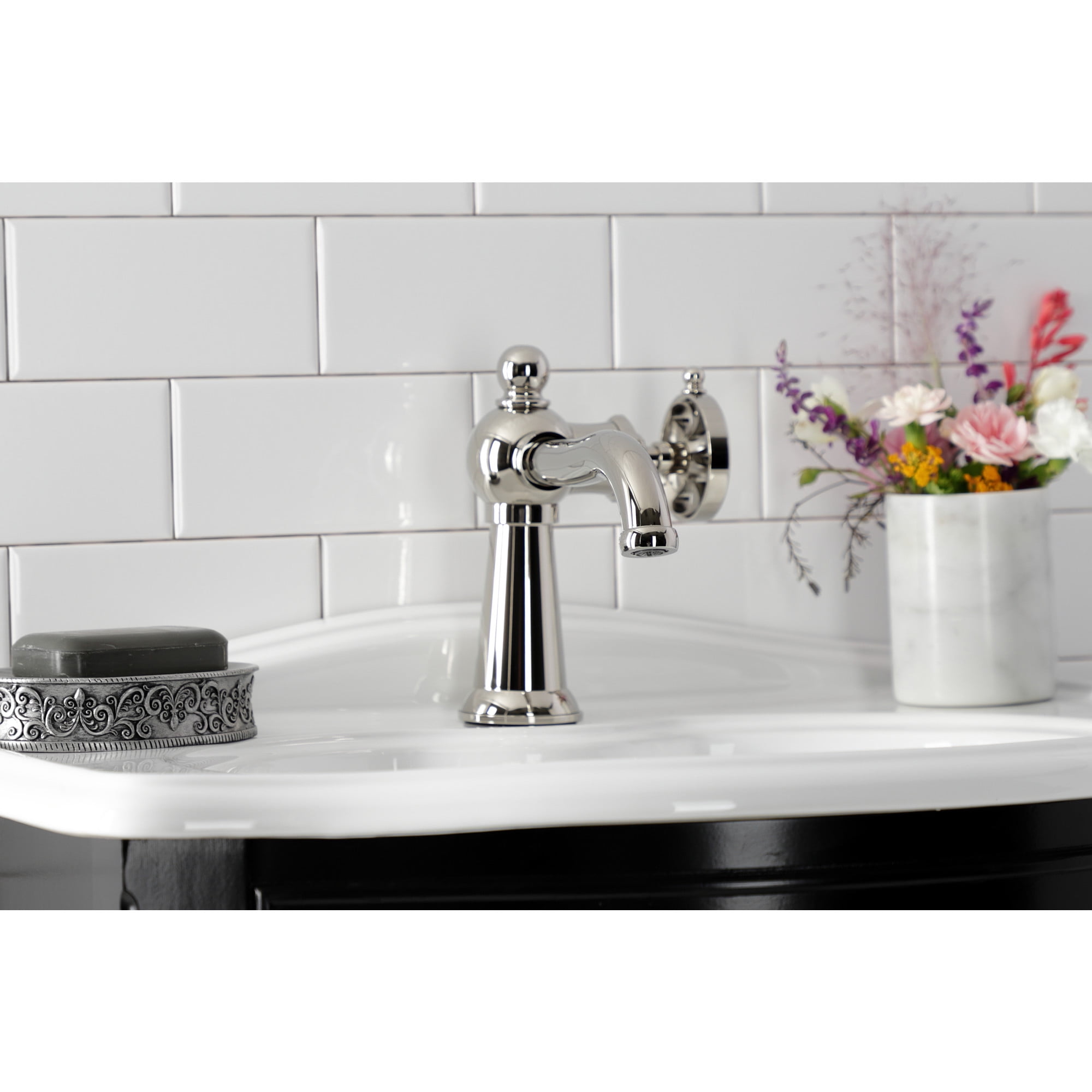 Kingston Brass KS3546RX Belknap One-Handle Single-Hole Bathroom Faucet with Push Pop-Up Drain, Polished Nickel