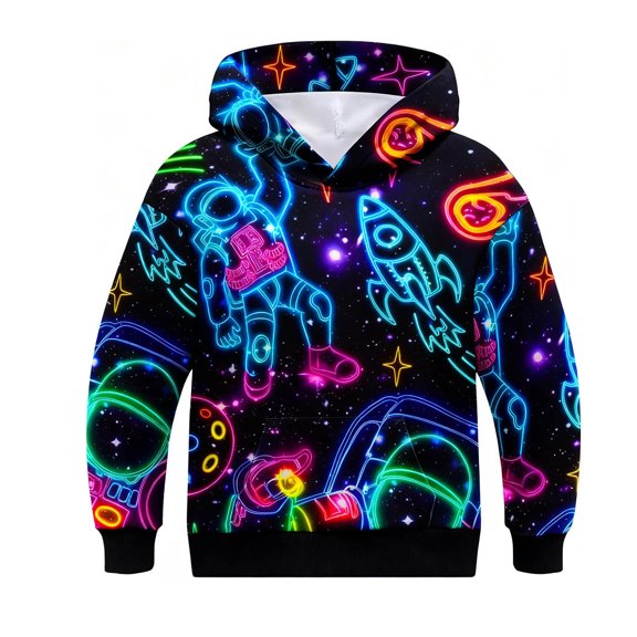 WOYY Boys Long Sleeve Hoodie Kids Astronaut Graphic Pullover Hooded Sweatshirt, Size 3-14