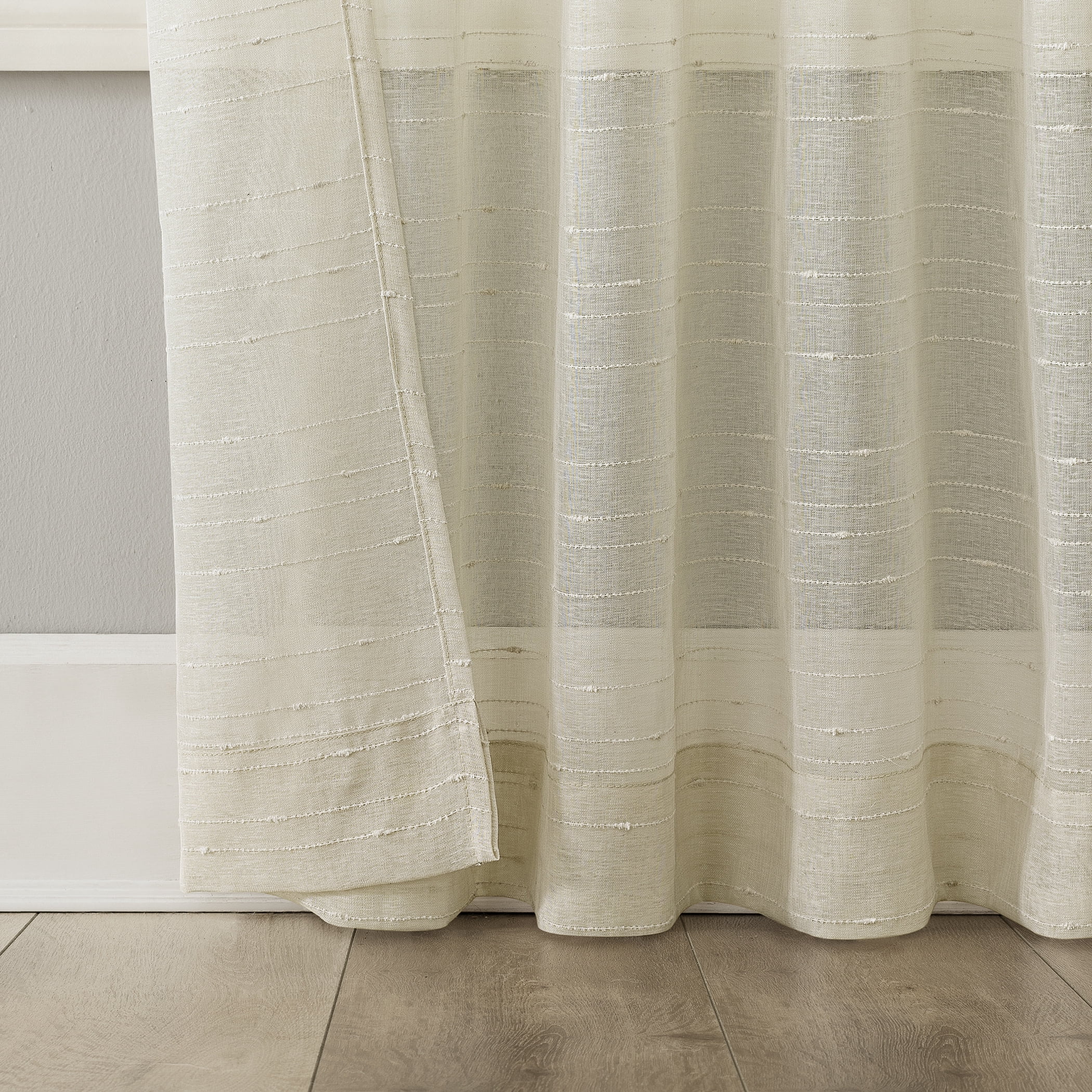 No. 918 Noemi Slub Stripe Rope Tab Semi-Sheer Curtain Panel, 1-Piece Tab Top Indoor Window Panel, 50”x84", Natural