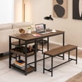 thumbnail image 3 of Gymax 3PCS Rustic Kitchen Dining Set Includes Storage Rack w/ Rectangular Table & 2 Benches, 3 of 10