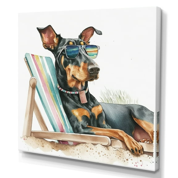 Designart Dog Laying On Chair At The Beach II Canvas Wall Art