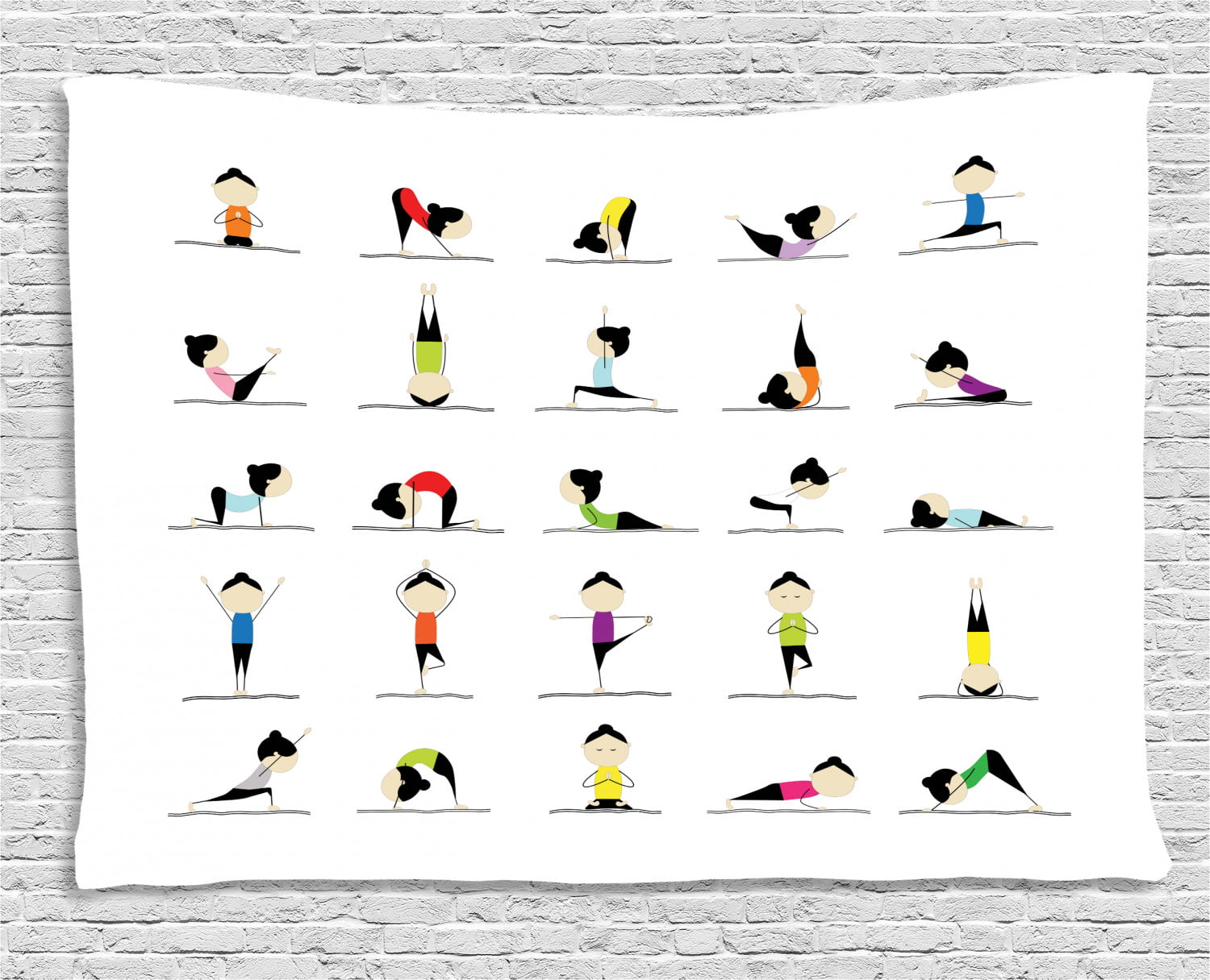 Gymnastics Tapestry, Women Practicing Yoga with Different Poses Funny  Cartoon Style Aerobic Activity, Wall Hanging for Bedroom Living Room Dorm  Decor, 80W X 60L Inches, Multicolor, by Ambesonne 